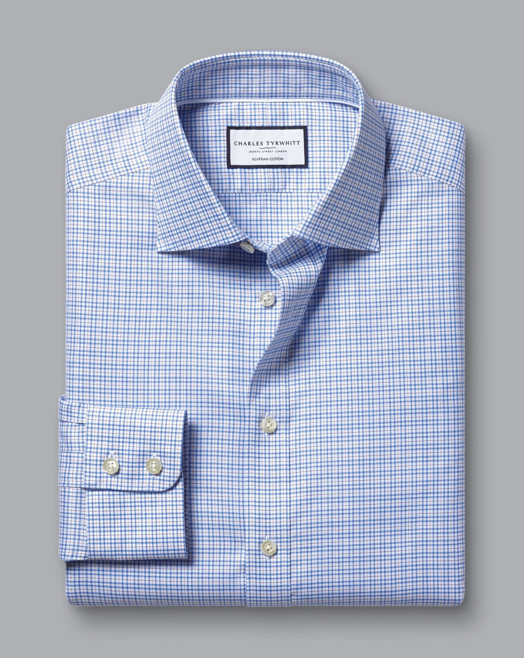 Dress Shirts|M<Charles Tyrwhitt Semi-Spread Collar Egyptian Cotton Multi Check Shirt - Cornflower Blue