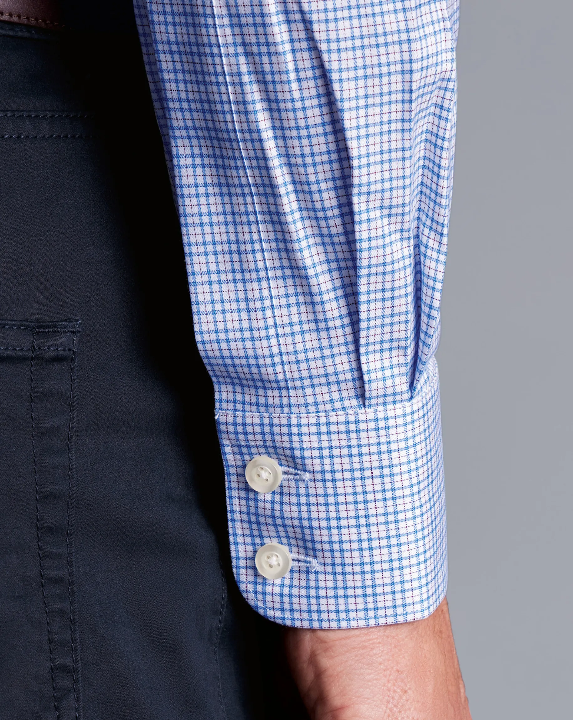 Dress Shirts|M<Charles Tyrwhitt Semi-Spread Collar Egyptian Cotton Multi Check Shirt - Cornflower Blue