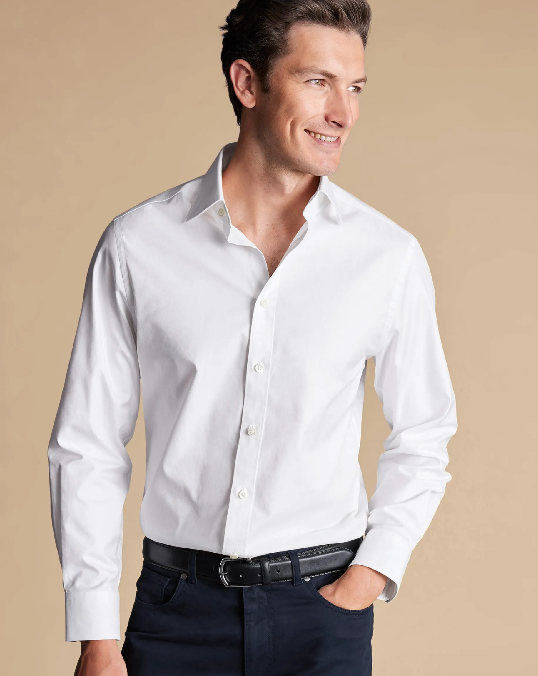 Egyptian Cotton Shirts|Dress Shirts<Charles Tyrwhitt Semi-Spread Collar Egyptian Cotton Twill Shirt - White