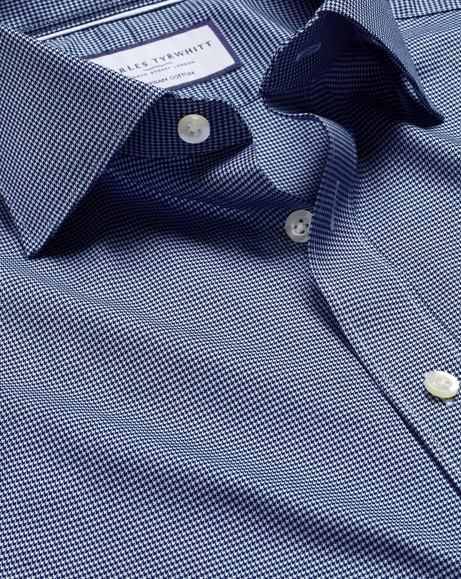Dress Shirts|M<Charles Tyrwhitt Semi-Spread Collar Egyptian Cotton Puppytooth Shirt - Blue Royal
