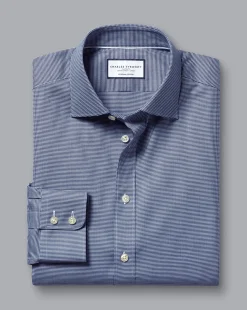 Dress Shirts|M<Charles Tyrwhitt Semi-Spread Collar Egyptian Cotton Puppytooth Shirt - Blue Royal