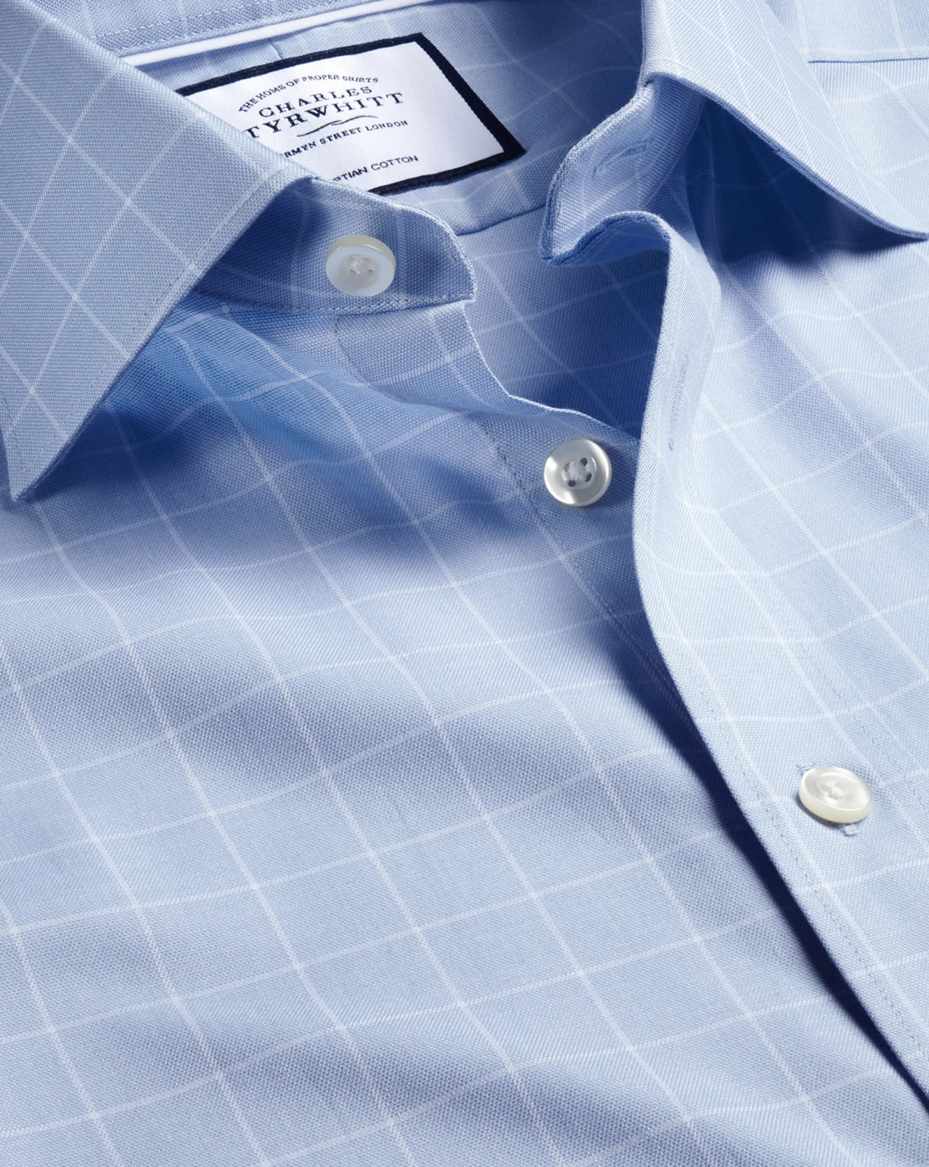 Shirt Sale|Dress Shirts<Charles Tyrwhitt Semi-Spread Collar Egyptian Cotton Twill Check Shirt - Cornflower Blue