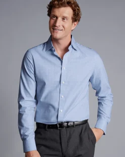 Shirt Sale|Dress Shirts<Charles Tyrwhitt Semi-Spread Collar Egyptian Cotton Twill Check Shirt - Cornflower Blue