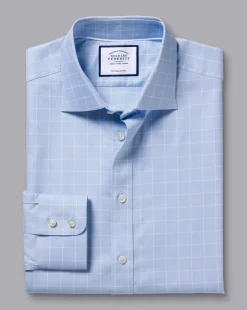 Shirt Sale|Dress Shirts<Charles Tyrwhitt Semi-Spread Collar Egyptian Cotton Twill Check Shirt - Cornflower Blue