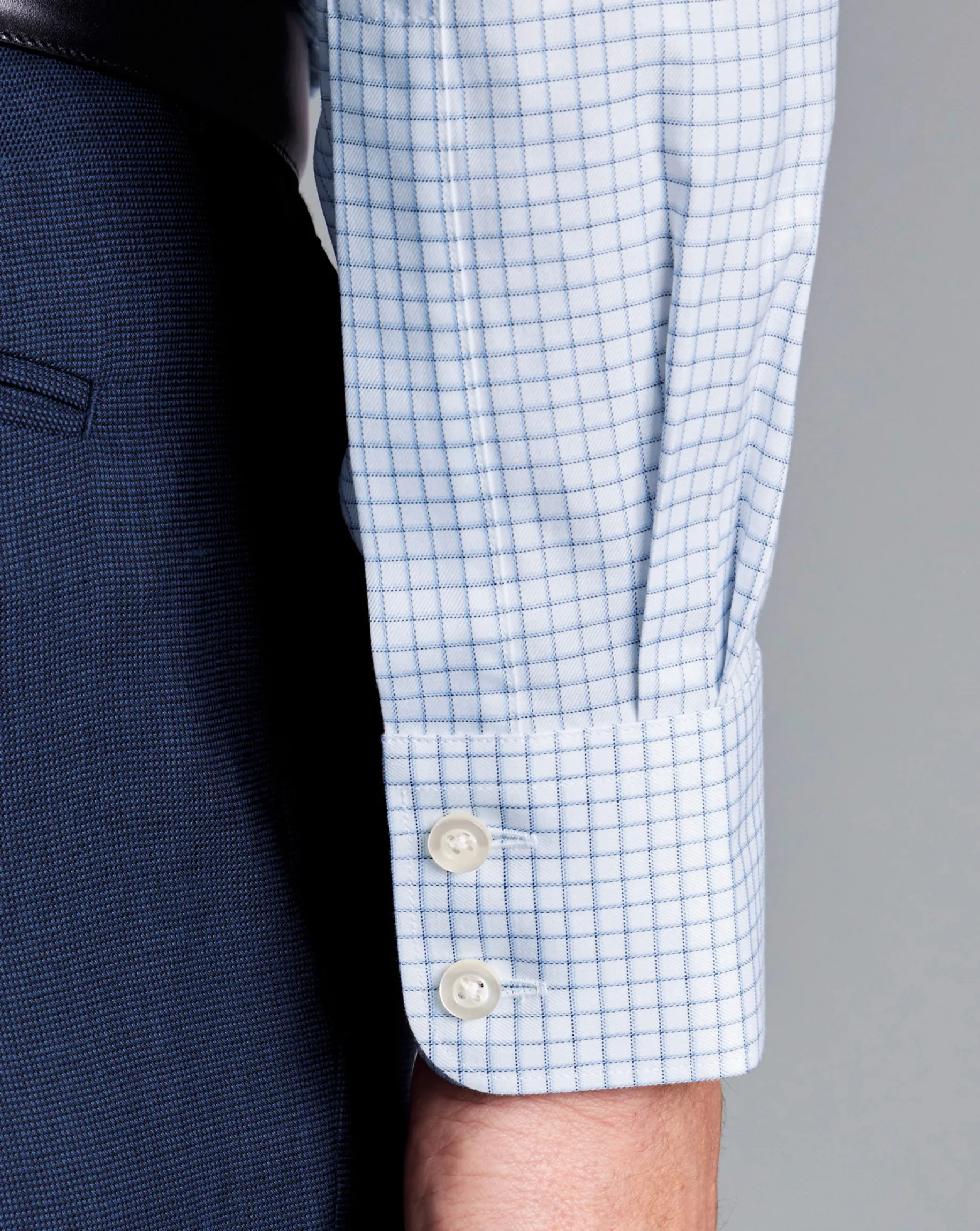 Dress Shirts|XL<Charles Tyrwhitt Semi-Spread Collar Egyptian Cotton Check Shirt - Ocean Blue