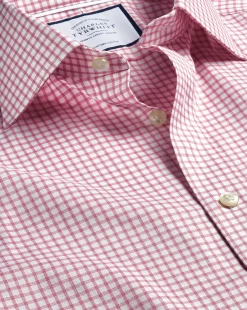 Shirt Sale|Dress Shirts<Charles Tyrwhitt Semi-Spread Collar Egyptian Cotton Twill Fine Check Shirt - Dark Pink