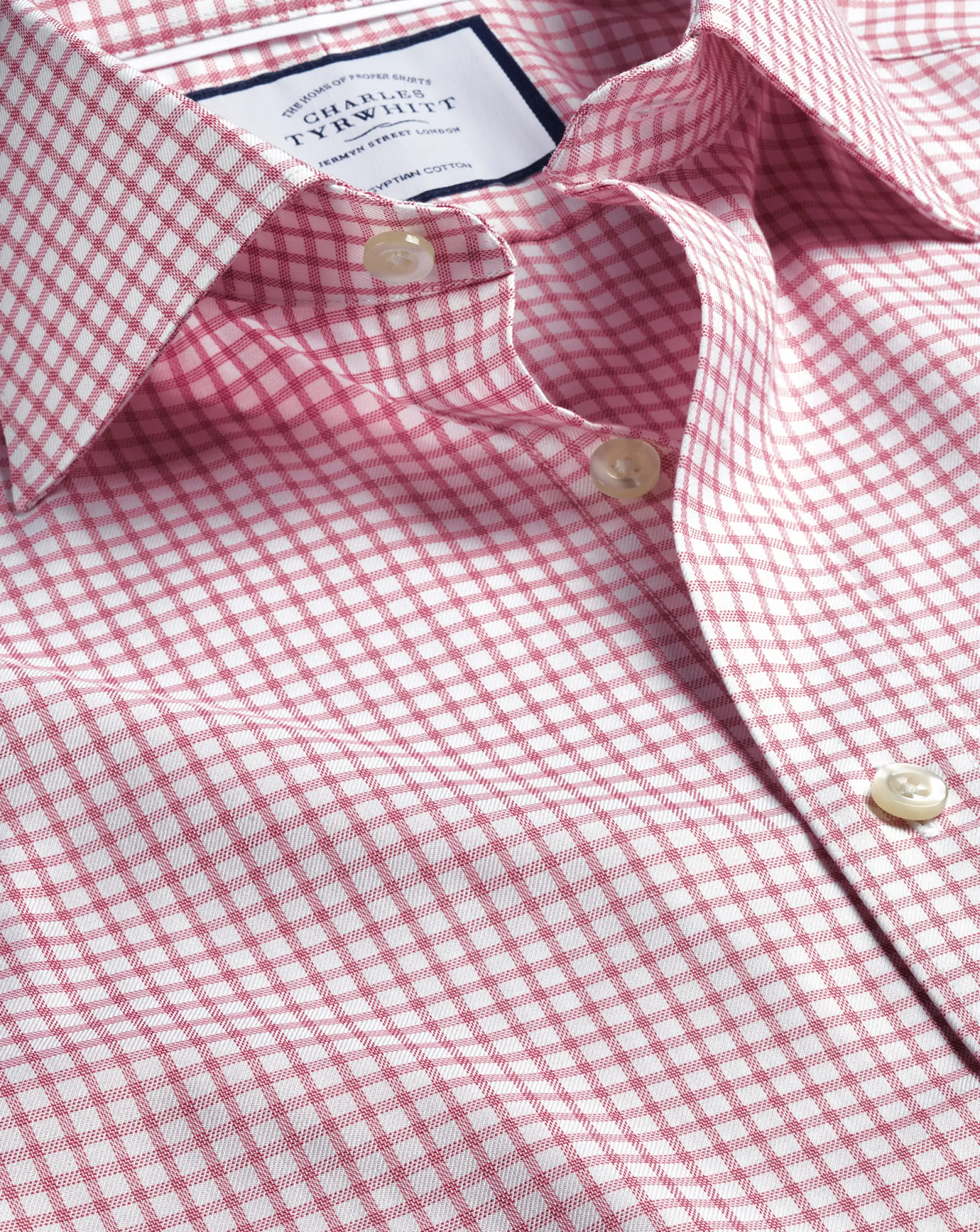 Shirt Sale|Dress Shirts<Charles Tyrwhitt Semi-Spread Collar Egyptian Cotton Twill Fine Check Shirt - Dark Pink