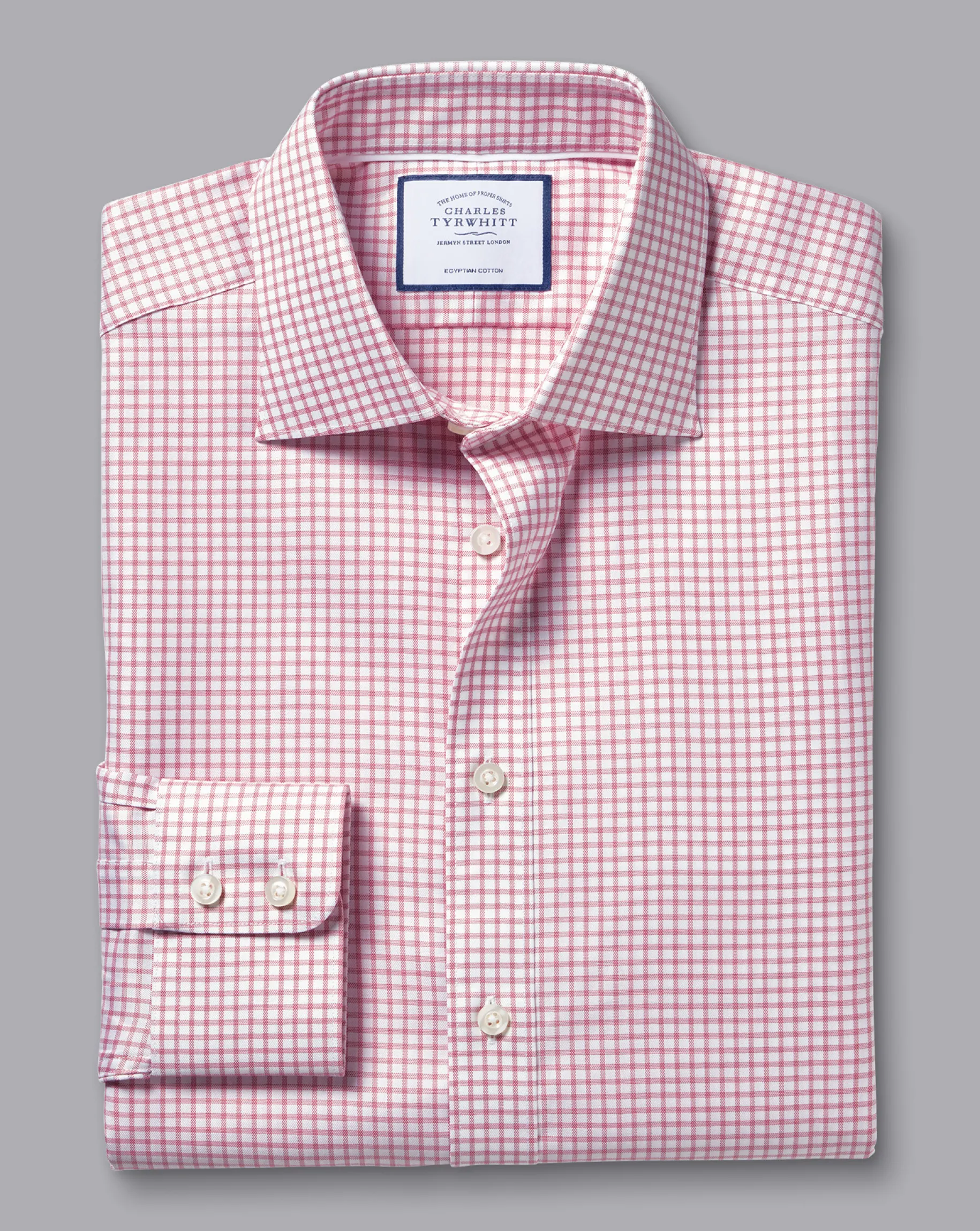 Shirt Sale|Dress Shirts<Charles Tyrwhitt Semi-Spread Collar Egyptian Cotton Twill Fine Check Shirt - Dark Pink