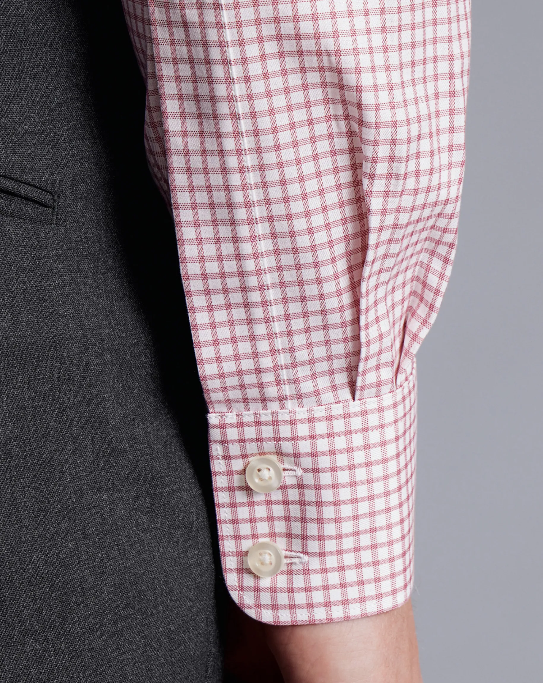 Shirt Sale|Dress Shirts<Charles Tyrwhitt Semi-Spread Collar Egyptian Cotton Twill Fine Check Shirt - Dark Pink