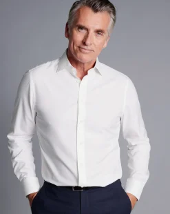 Shirt Sale|Dress Shirts<Charles Tyrwhitt Semi-Spread Collar Egyptian Cotton Berkshire Weave Shirt - White