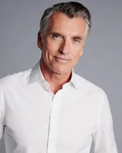 Shirt Sale|Dress Shirts<Charles Tyrwhitt Semi-Spread Collar Egyptian Cotton Berkshire Weave Shirt - White