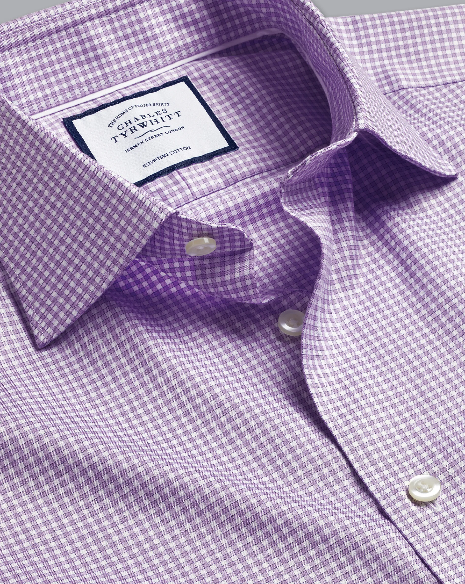 Shirt Sale|Dress Shirts<Charles Tyrwhitt Semi-Spread Collar Egyptian Cotton Twill Gingham Check Shirt - Mauve Purple