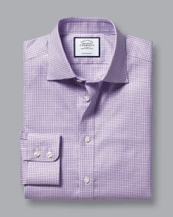 Shirt Sale|Dress Shirts<Charles Tyrwhitt Semi-Spread Collar Egyptian Cotton Twill Gingham Check Shirt - Mauve Purple