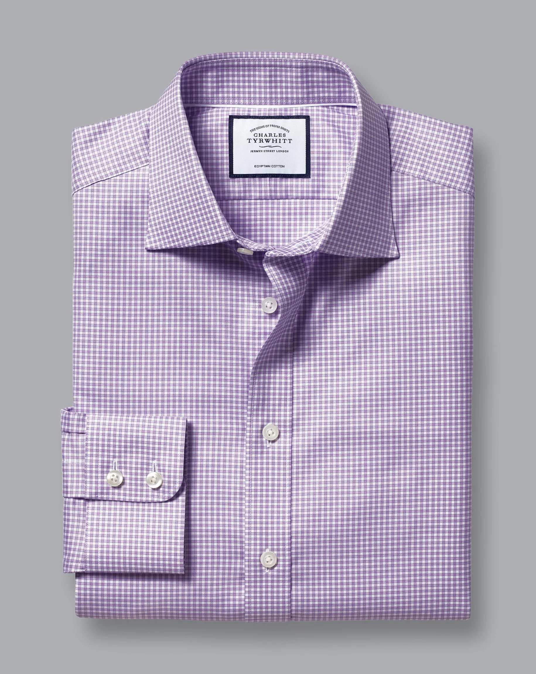 Shirt Sale|Dress Shirts<Charles Tyrwhitt Semi-Spread Collar Egyptian Cotton Twill Gingham Check Shirt - Mauve Purple