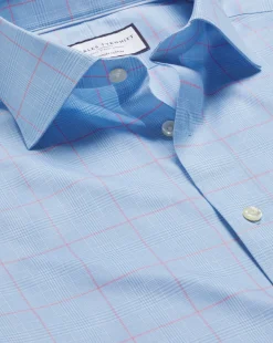 Dress Shirts|Check Shirts<Charles Tyrwhitt Semi-Spread Collar Egyptian Cotton Prince Of Wales Check Shirt - Blue Sky