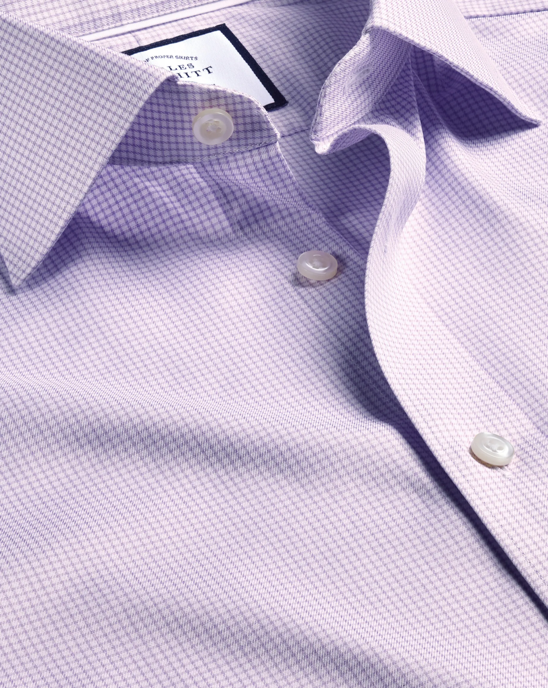 Shirt Sale|Dress Shirts<Charles Tyrwhitt Semi-Spread Collar Egyptian Cotton Twill Small Grid Check Shirt - Purple Violet