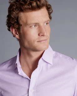 Shirt Sale|Dress Shirts<Charles Tyrwhitt Semi-Spread Collar Egyptian Cotton Twill Small Grid Check Shirt - Purple Violet