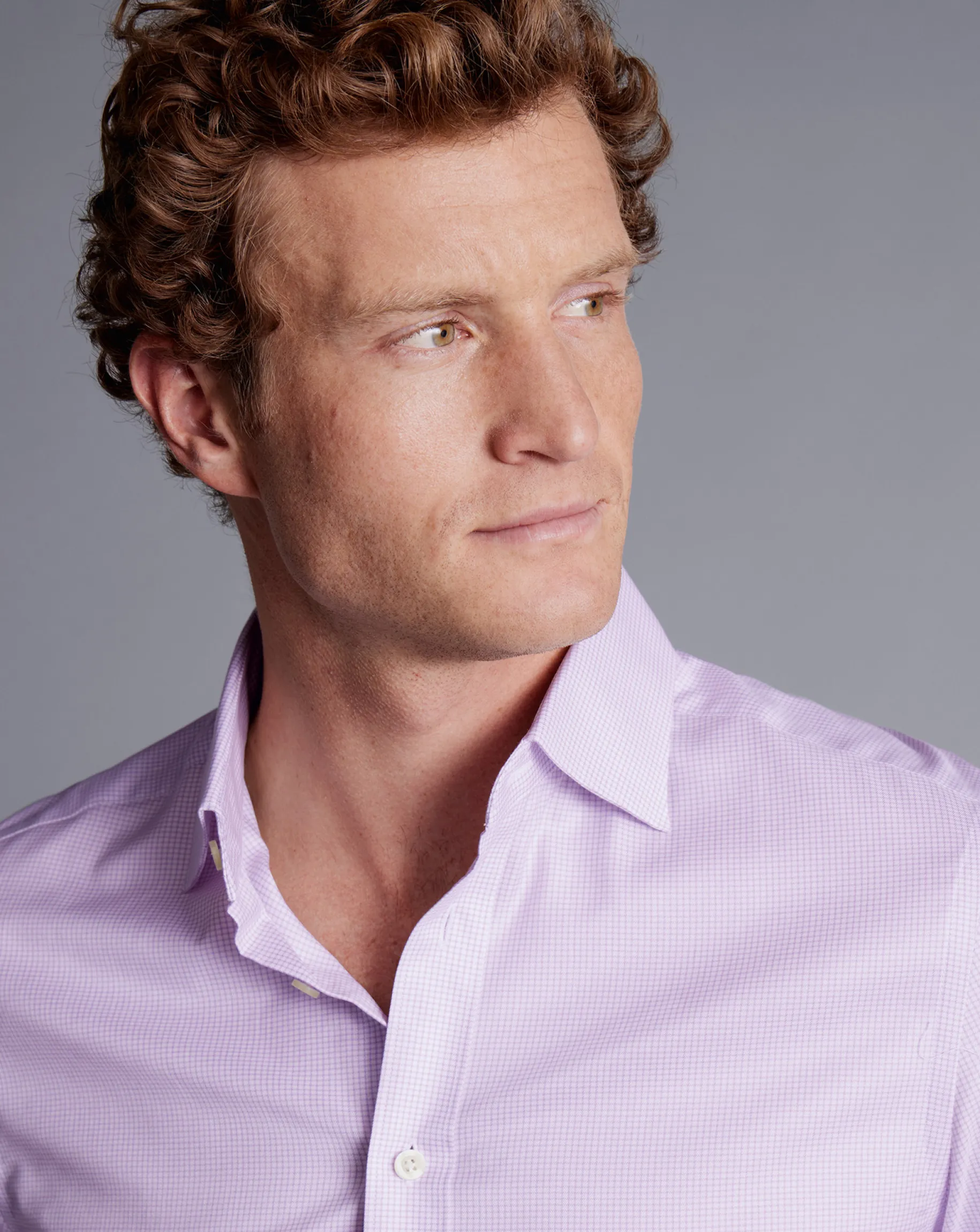 Shirt Sale|Dress Shirts<Charles Tyrwhitt Semi-Spread Collar Egyptian Cotton Twill Small Grid Check Shirt - Purple Violet