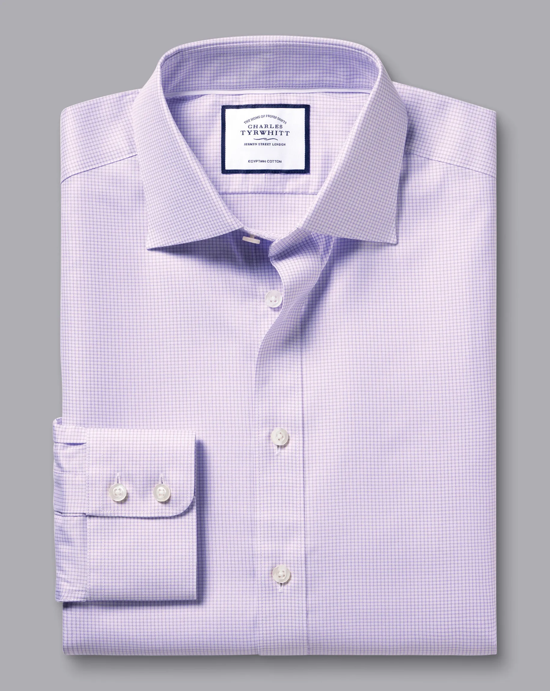 Shirt Sale|Dress Shirts<Charles Tyrwhitt Semi-Spread Collar Egyptian Cotton Twill Small Grid Check Shirt - Purple Violet