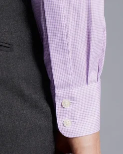 Shirt Sale|Dress Shirts<Charles Tyrwhitt Semi-Spread Collar Egyptian Cotton Twill Small Grid Check Shirt - Purple Violet