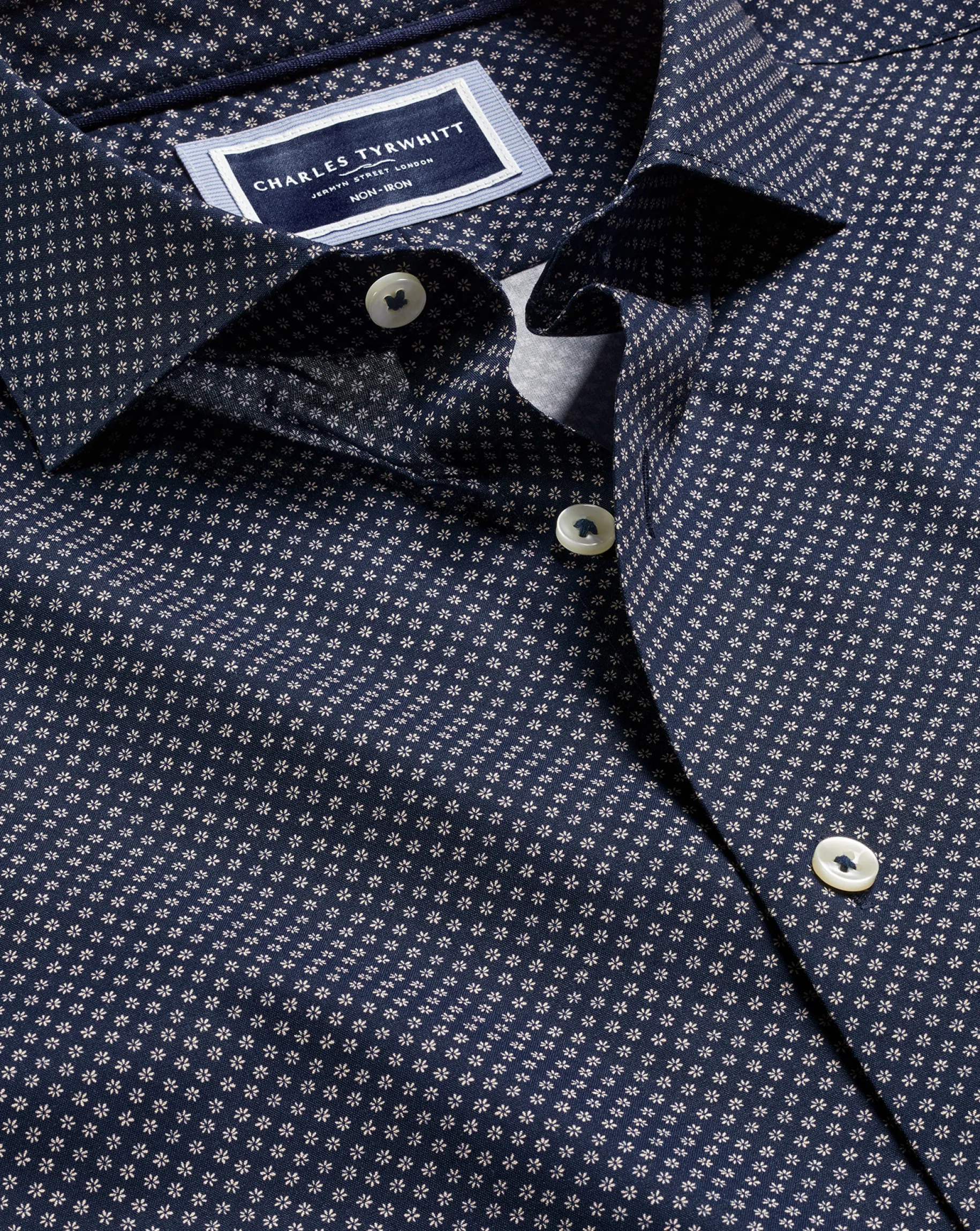 Dress Shirts|S<Charles Tyrwhitt Semi-Spread Collar Mini Floral Print Non-Iron Shirt - Blue Navy