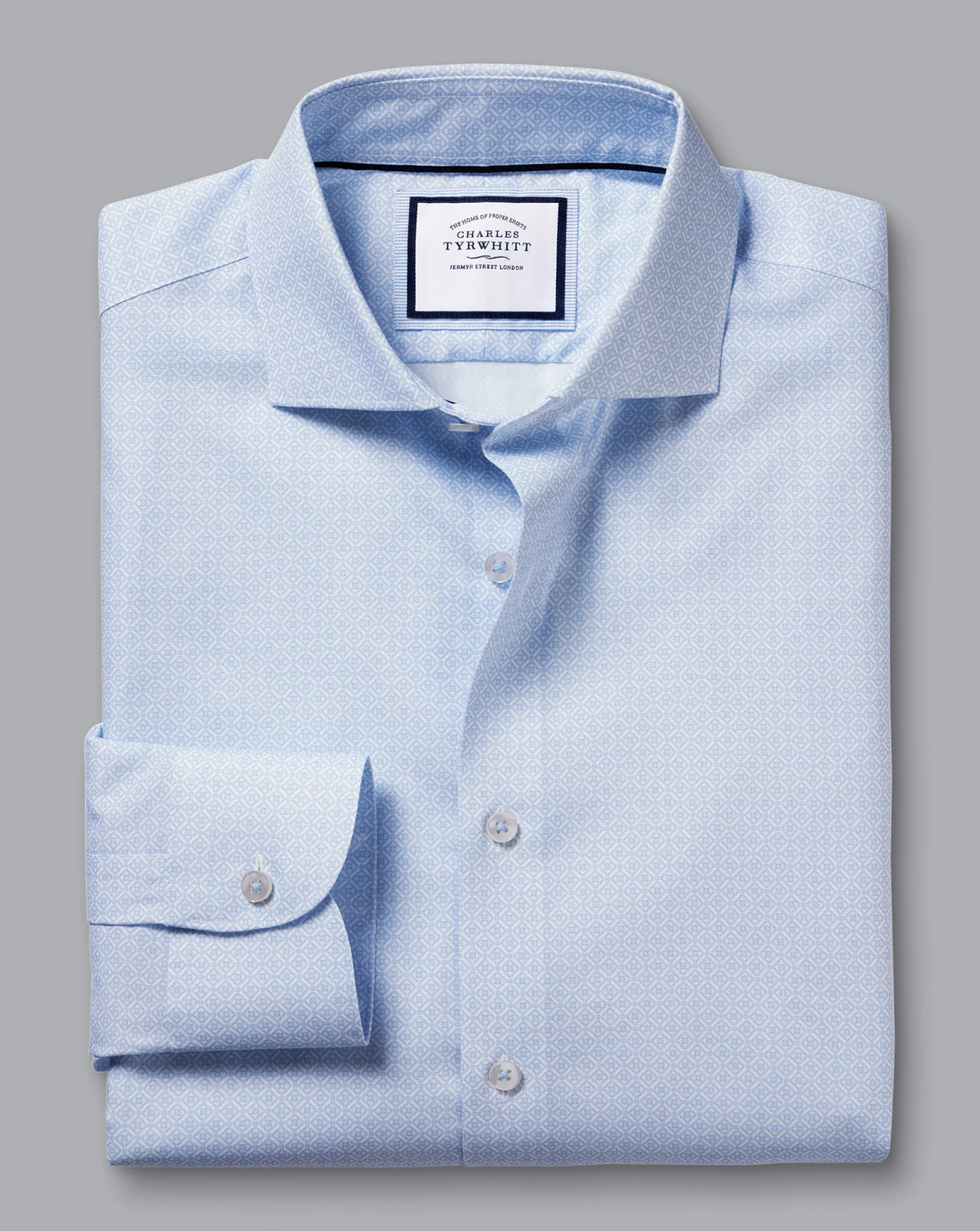 Shirt Sale|Casual Shirts<Charles Tyrwhitt Semi-Spread Collar Non-Iron Decorative Print Shirt - Blue Sky