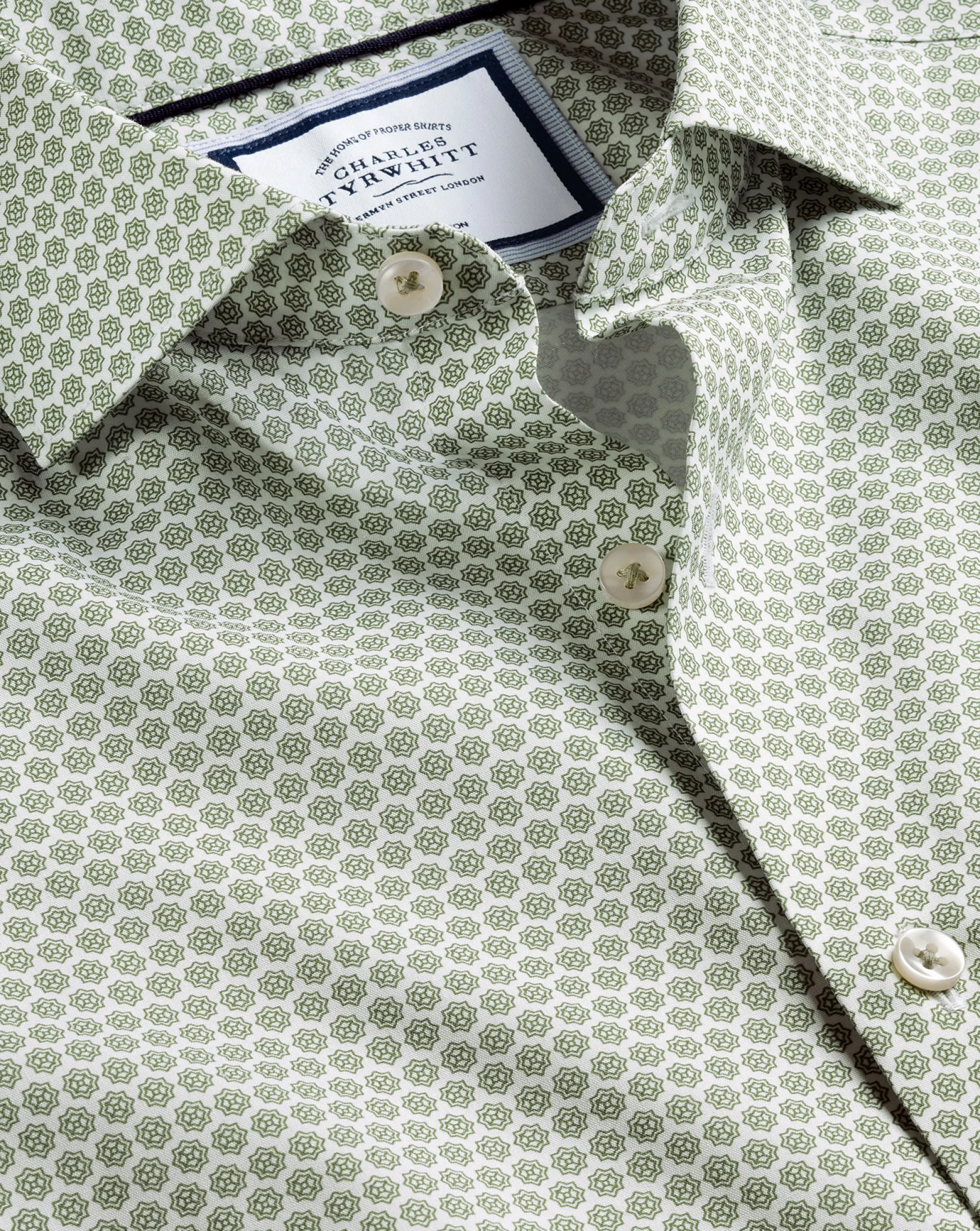 Shirt Sale|Casual Shirts<Charles Tyrwhitt Semi-Spread Collar Non-Iron Decorative Print Shirt - Green Olive