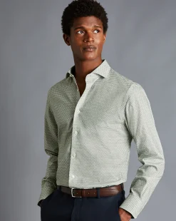 Shirt Sale|Casual Shirts<Charles Tyrwhitt Semi-Spread Collar Non-Iron Decorative Print Shirt - Green Olive