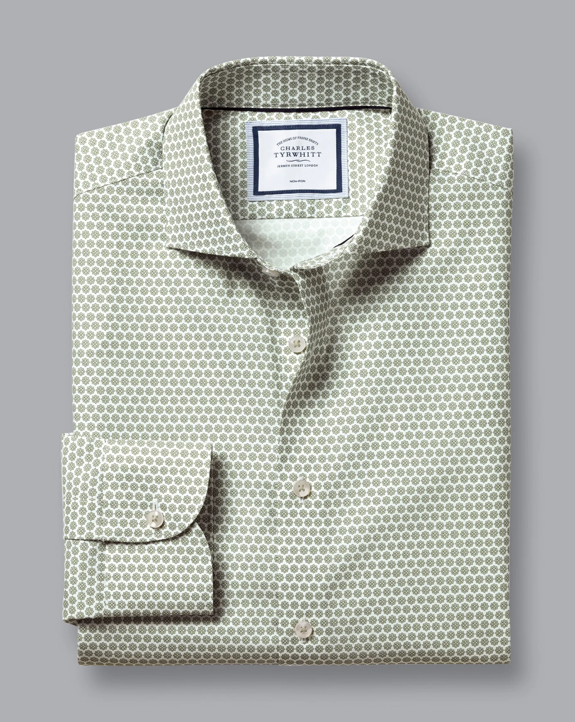 Shirt Sale|Casual Shirts<Charles Tyrwhitt Semi-Spread Collar Non-Iron Decorative Print Shirt - Green Olive