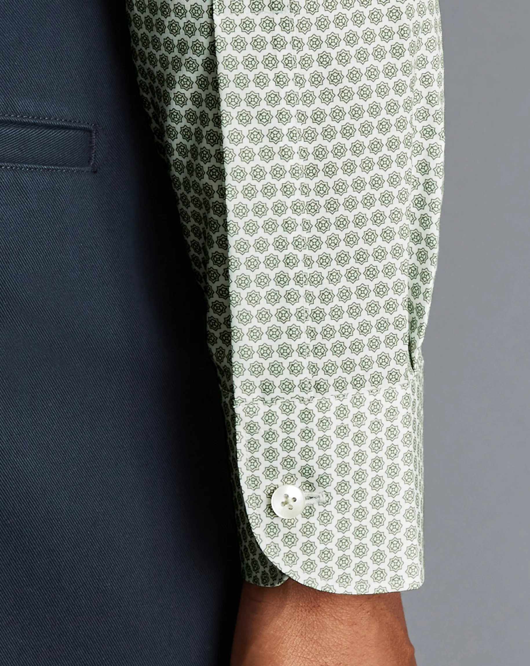 Shirt Sale|Casual Shirts<Charles Tyrwhitt Semi-Spread Collar Non-Iron Decorative Print Shirt - Green Olive