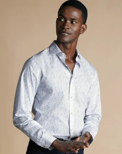 Business Casual Shirts|Casual Shirts<Charles Tyrwhitt Semi-Spread Collar Non-Iron Leaf Print Shirt - White & Blue White and Blue