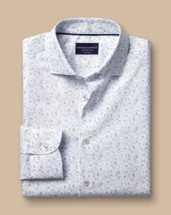 Business Casual Shirts|Casual Shirts<Charles Tyrwhitt Semi-Spread Collar Non-Iron Leaf Print Shirt - White & Blue White and Blue