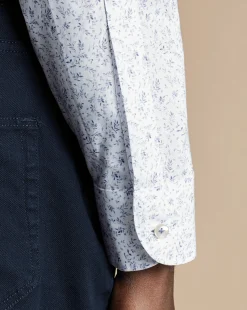 Business Casual Shirts|Casual Shirts<Charles Tyrwhitt Semi-Spread Collar Non-Iron Leaf Print Shirt - White & Blue White and Blue