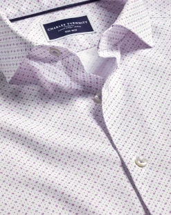 Business Casual Shirts|Casual Shirts<Charles Tyrwhitt Semi-Spread Collar Non-Iron Diamond Print Shirt - White & Lilac Purple White and Lilac