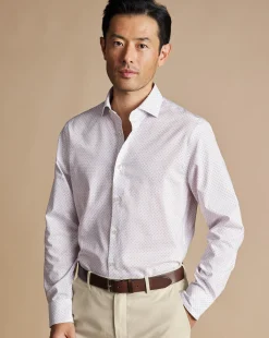 Business Casual Shirts|Casual Shirts<Charles Tyrwhitt Semi-Spread Collar Non-Iron Diamond Print Shirt - White & Lilac Purple White and Lilac