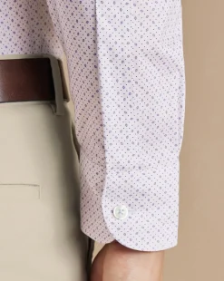 Business Casual Shirts|Casual Shirts<Charles Tyrwhitt Semi-Spread Collar Non-Iron Diamond Print Shirt - White & Lilac Purple White and Lilac