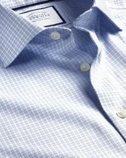 Shirt Sale|Casual Shirts<Charles Tyrwhitt Semi-Spread Collar Non-Iron Cotton Linen Check Shirt - Sky Blue
