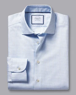 Shirt Sale|Casual Shirts<Charles Tyrwhitt Semi-Spread Collar Non-Iron Cotton Linen Check Shirt - Sky Blue