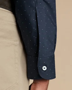 Printed Shirts|Business Casual Shirts<Charles Tyrwhitt Semi-Spread Collar Non-Iron Spot Print Shirt - Navy