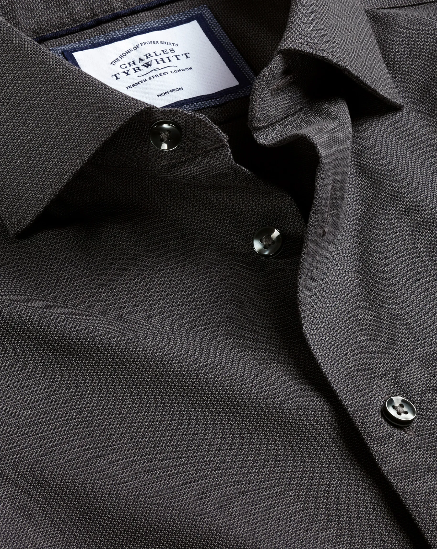 Shirt Sale|Casual Shirts<Charles Tyrwhitt Semi-Spread Collar Non-Iron Stretch Texture Shirt - Charcoal Grey