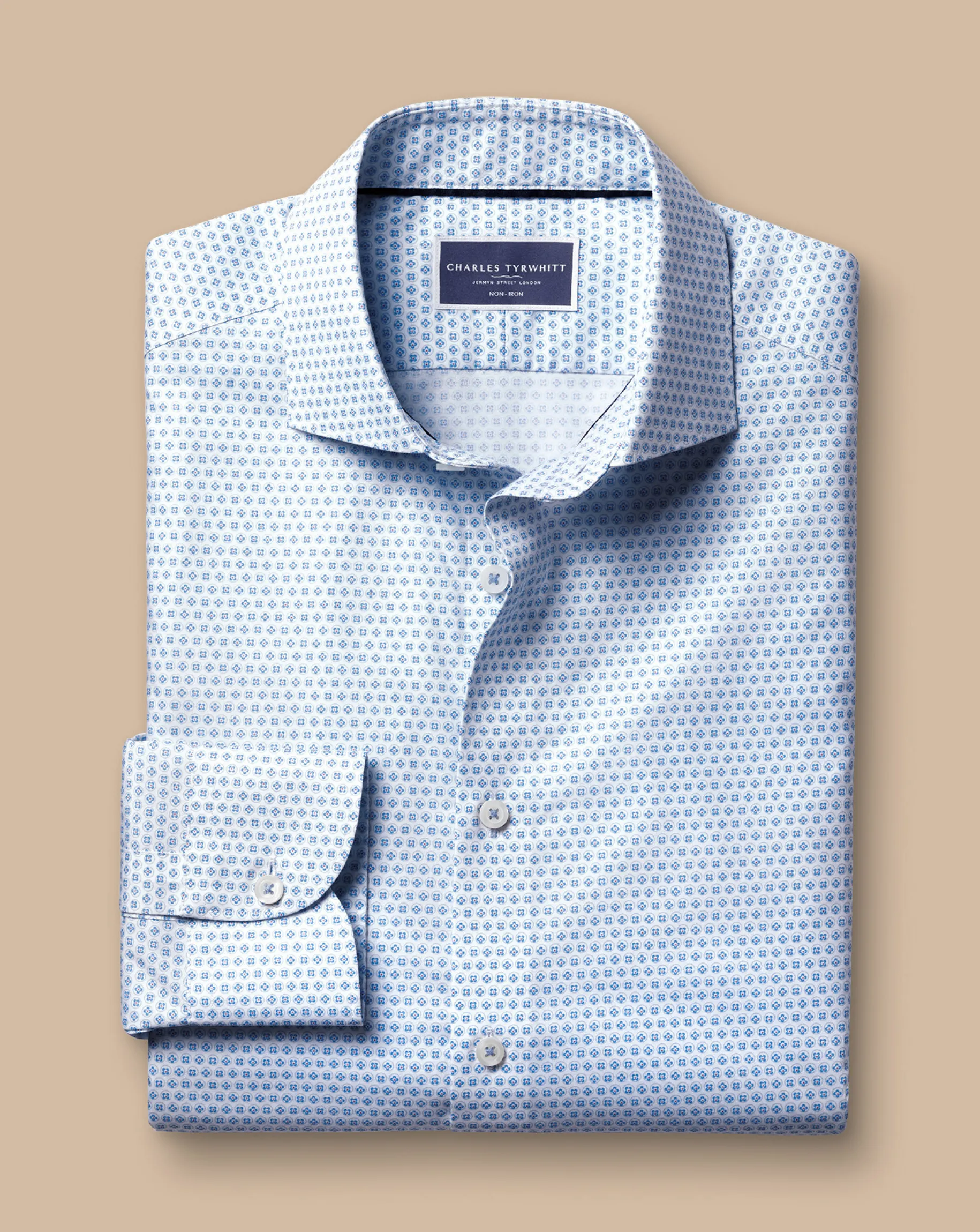 Business Casual Shirts|Casual Shirts<Charles Tyrwhitt Semi-Spread Collar Non-Iron Floral Geo Print Shirt - Cobalt Blue