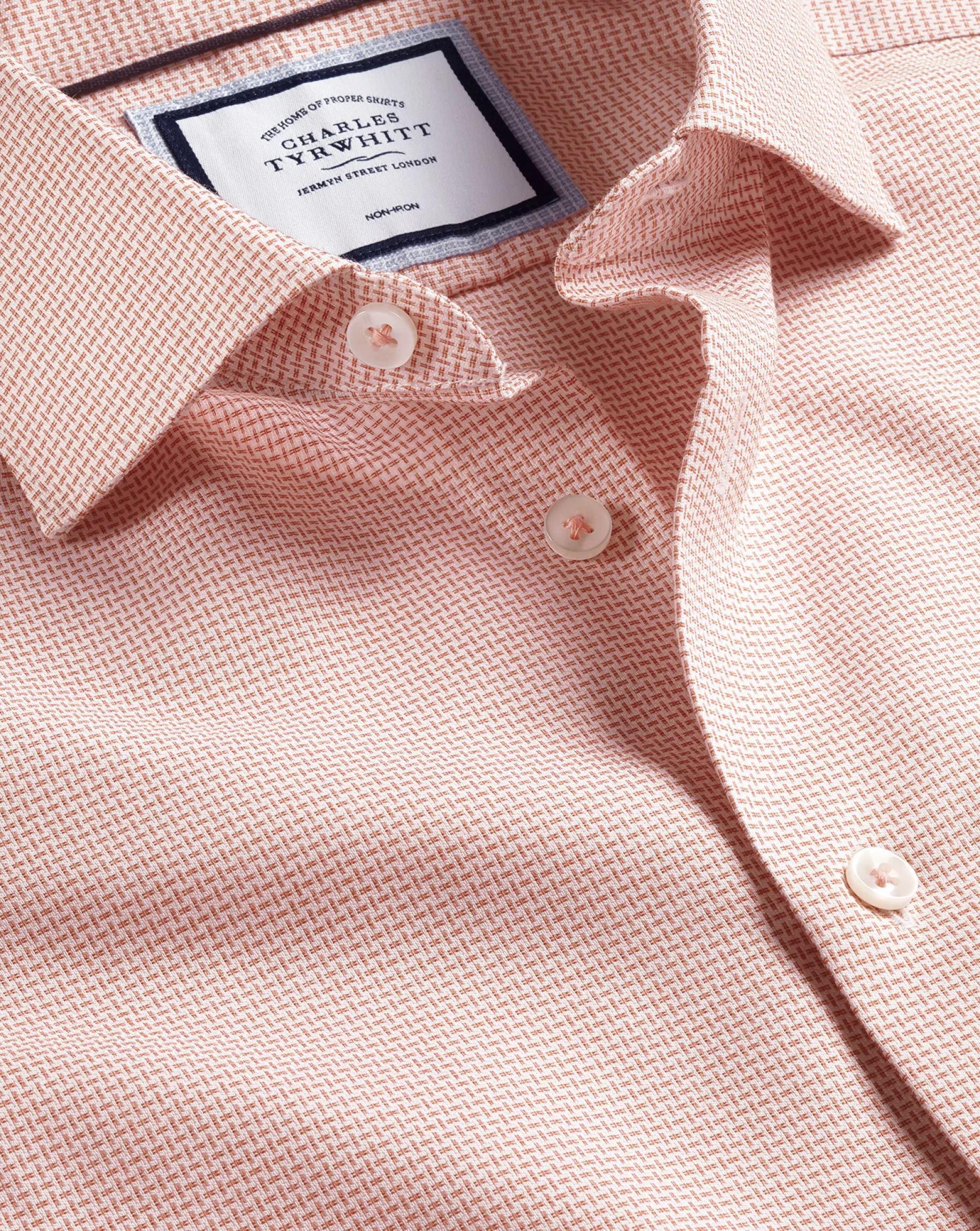 Shirt Sale|Dress Shirts<Charles Tyrwhitt Semi-Spread Collar Non-Iron Stretch Texture Shirt - Orange