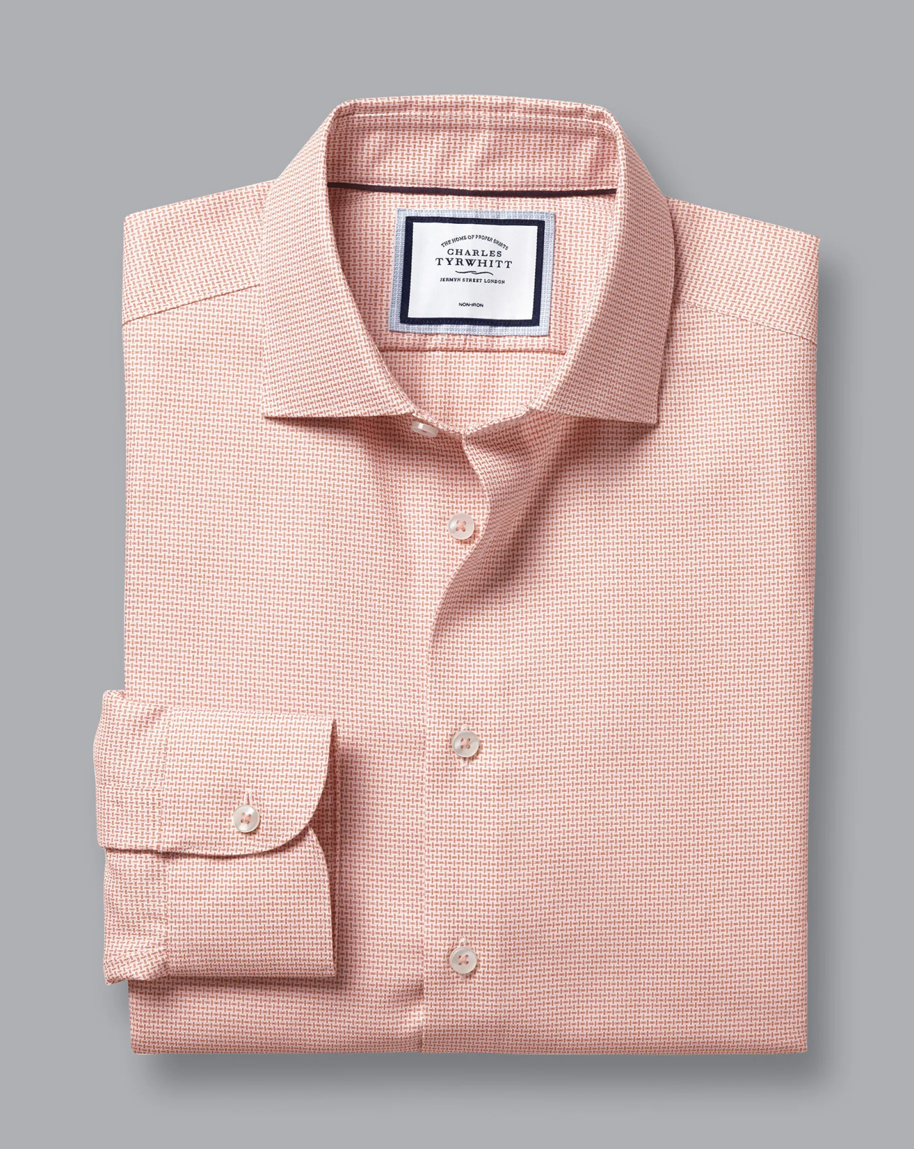 Shirt Sale|Dress Shirts<Charles Tyrwhitt Semi-Spread Collar Non-Iron Stretch Texture Shirt - Orange