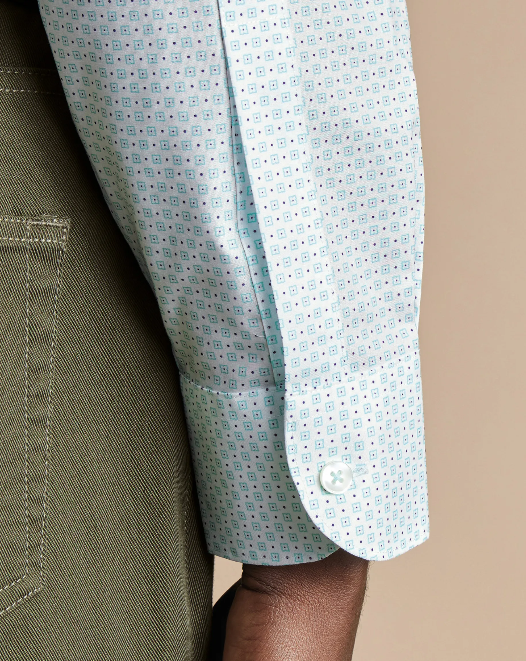 Business Casual Shirts|Casual Shirts<Charles Tyrwhitt Semi-Spread Collar Non-Iron Green Motif Print Shirt - Green Aqua