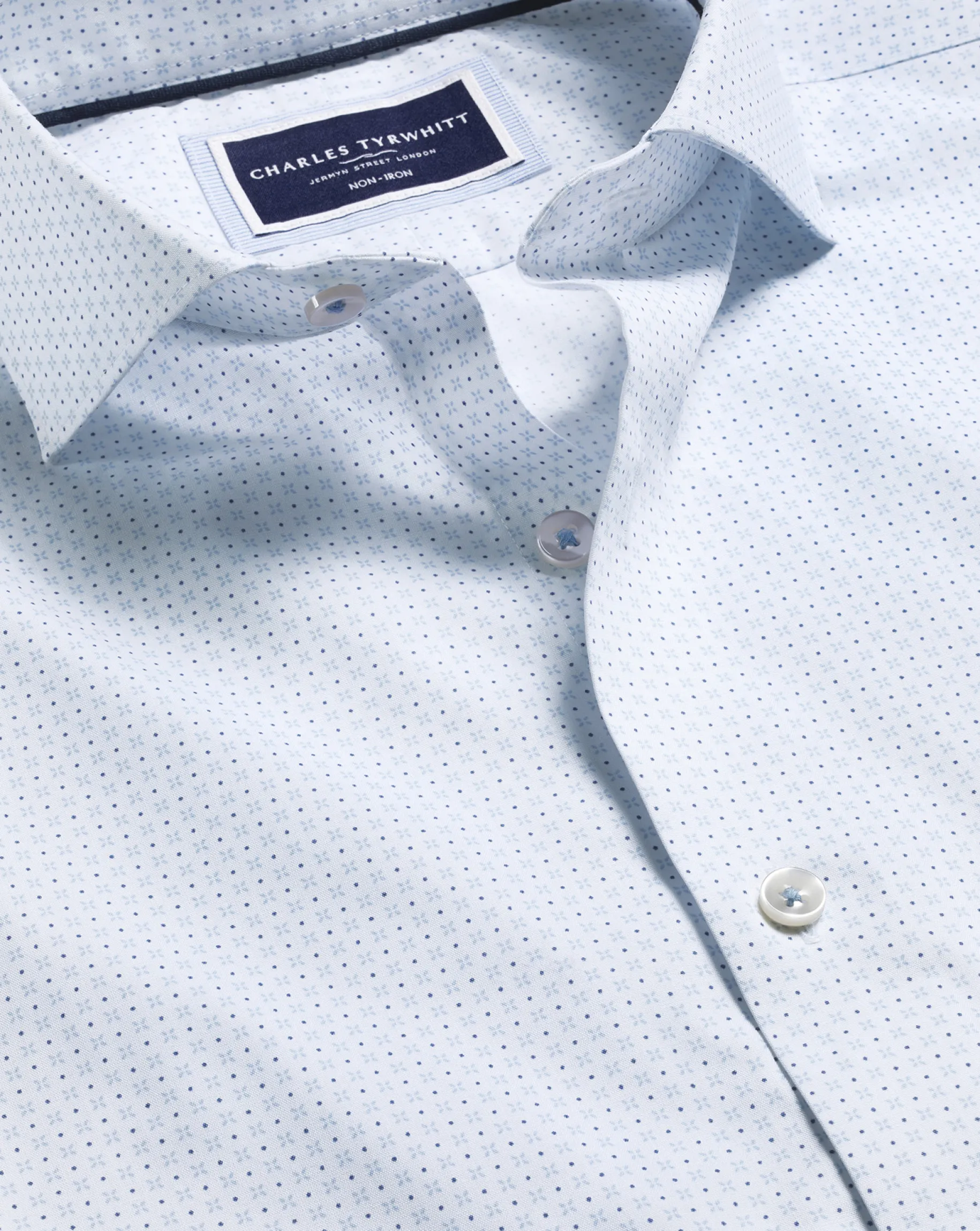 Business Casual Shirts|Casual Shirts<Charles Tyrwhitt Semi-Spread Collar Petal Print Non-Iron Shirt - Light Blue