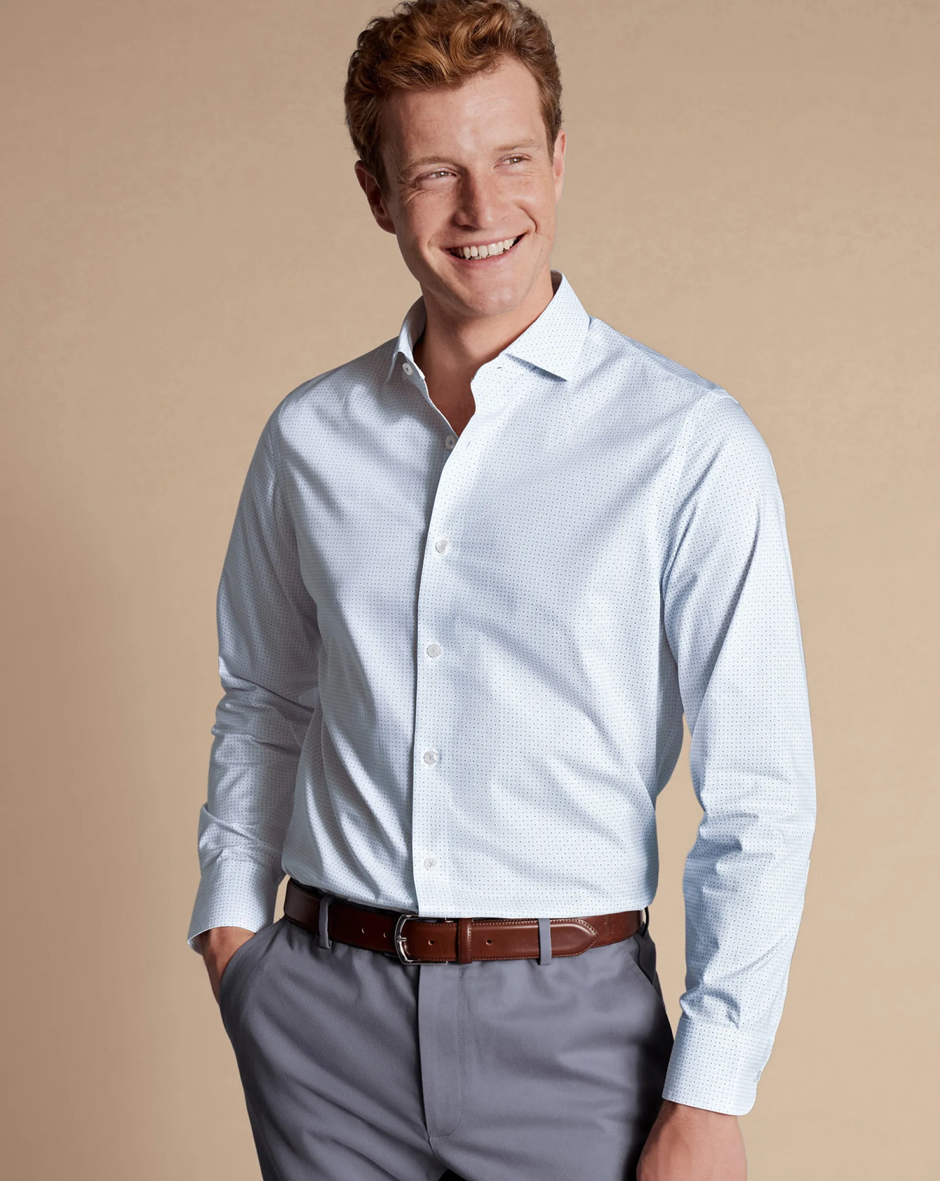 Business Casual Shirts|Casual Shirts<Charles Tyrwhitt Semi-Spread Collar Petal Print Non-Iron Shirt - Light Blue