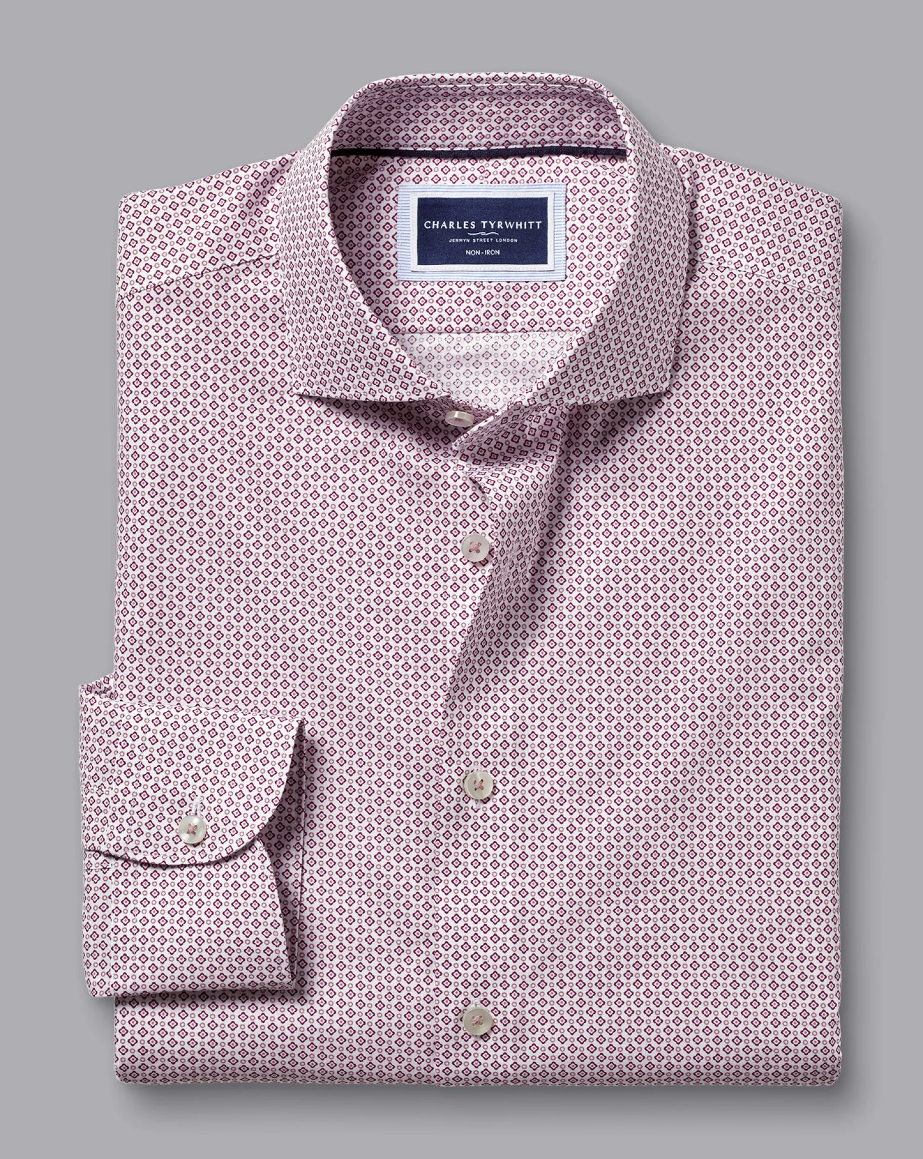 Shirt Sale<Charles Tyrwhitt Semi-Spread Collar Shadow Diamond Print Non-Iron Shirt - Blackberry Purple