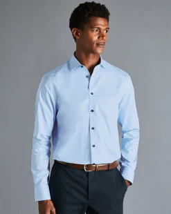 Dress Shirts|M<Charles Tyrwhitt Semi-Spread Collar Twill Printed Trim Shirt - Blue Sky