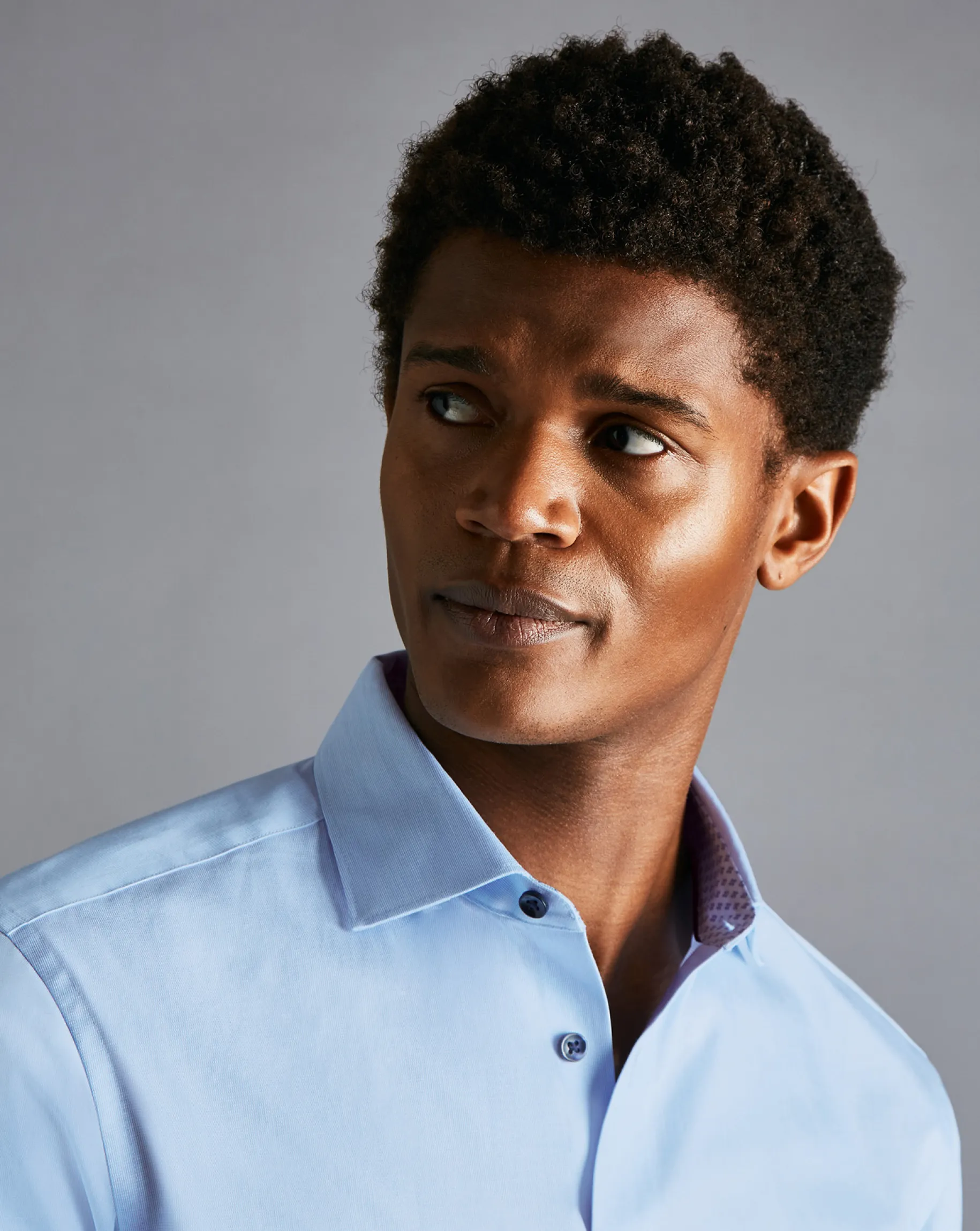 Dress Shirts|M<Charles Tyrwhitt Semi-Spread Collar Twill Printed Trim Shirt - Blue Sky