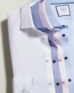 Dress Shirts|M<Charles Tyrwhitt Semi-Spread Collar Twill Printed Trim Shirt - Blue Sky